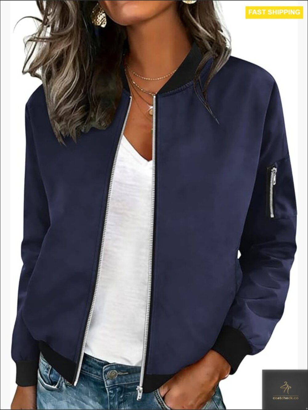 Lightweight Bomber Jacket Casual Zip Up Long Sleeve Polyester Oversized Style